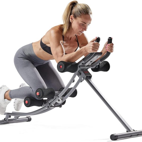 Sunny Health & Fitness Waist Trainer Ab Roller with Elbow Support, Training Wheels, Foldable for Home Gym, Abdominal Exercises, Core Strength, Glute Trainer, Crunch Workouts, Exercise Equipment