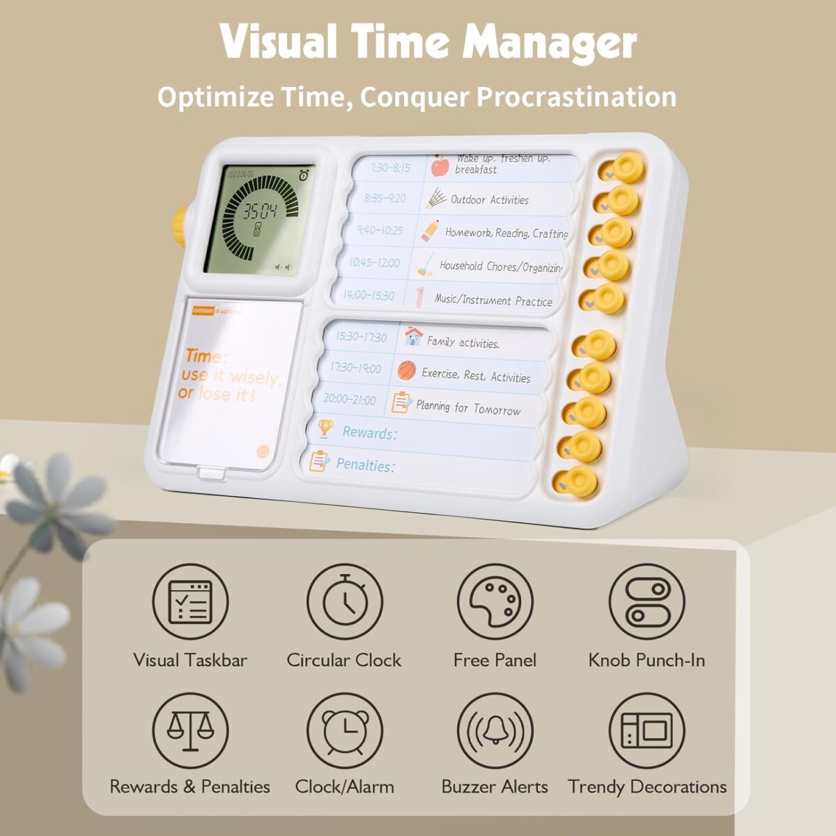 Visual Timer for Kids with Planning Board, ADHD Timer for Kids, Daily Chore Board-Checklist for Autism, Increase Self-Regulation, Silence Timer for Home School - Image 3
