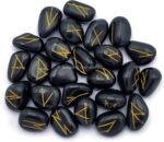 Black Agate Crystal Runes Set of 25 Engraved Rune Stones with Runes Book PDF - Image 3