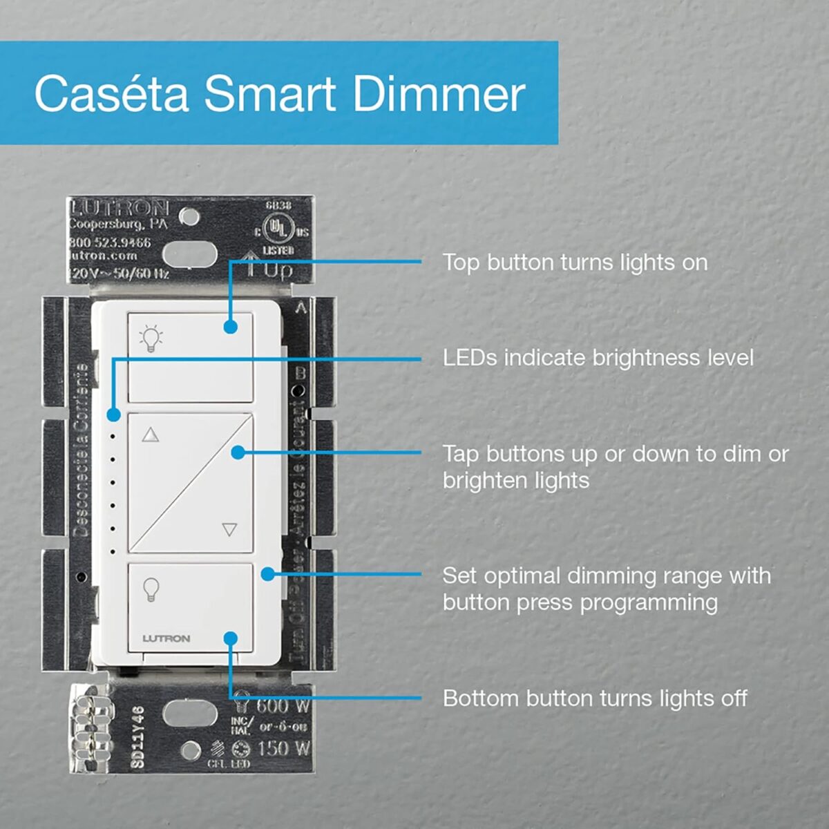 Lutron Caseta Original Smart Dimmer Switch Kit, 2 Dimmer Switches, 2 Wall Plates, 2 Remotes, 2 Pedestals, and Smart Hub, Works with Alexa, Apple Home, Google Home, 3Way, 150W, No Neutral, P-BDG-PKG2W - Image 11