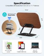Viozon Book Stand for Reading,Book Holder, Height&Angle Adjustable, 360° Rotating Base, Foldable and Portable, Lightweight for Office, Kitchen, School Textbook, Recipe, Magazine,Kindle,Tablet DW - Image 4