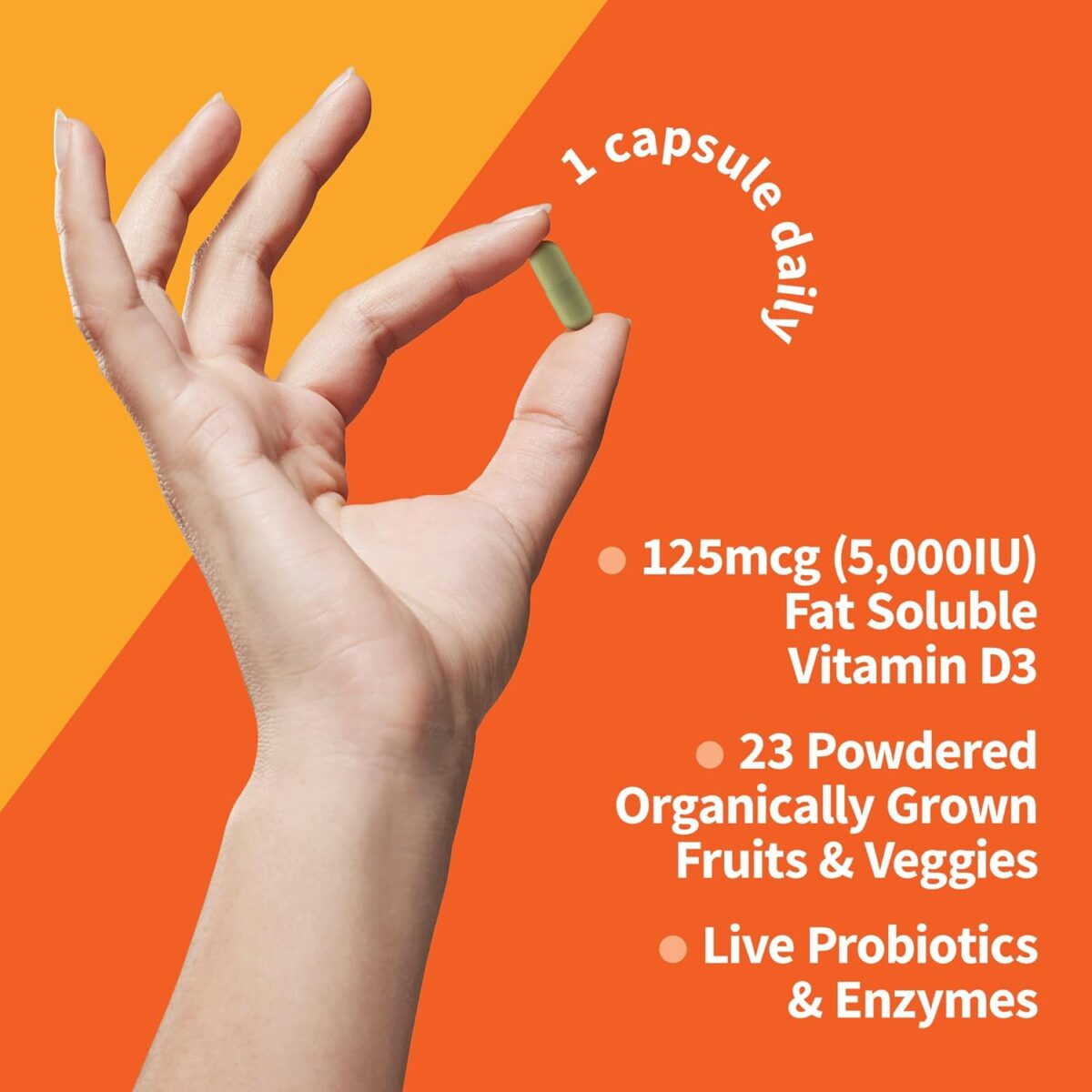 Garden of Life Vitamin D, Vitamin Code Raw D3, Vitamin D 5,000 IU, Raw Whole Food Vitamin D Supplements with Chlorella, Fruit, Veggies & Probiotics for Bone & Immune Health. 60 Vegetarian Capsules - Image 3