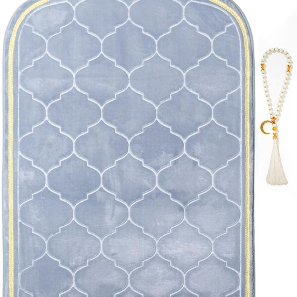 Muslim Prayer Rug with Tasbih Prayer Beads, Soft Memory Foam Prayer Matt Islam, Padded Islamic Prayer Mat Thick for Men and Women, Janamaz, Sajadah (25.6" x 43.3", Grey)