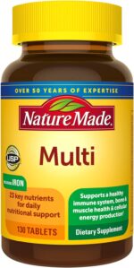 Nature Made Multivitamin Tablets with Iron, Multivitamin for Women and Men for Daily Nutritional Support, 130 Tablets, 130 Day Supply