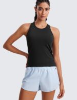 CRZ YOGA Seamless Womens Breathable Workout Tank Tops Racerback High Neck Sleeveless Running Athletic Shirts - Image 2