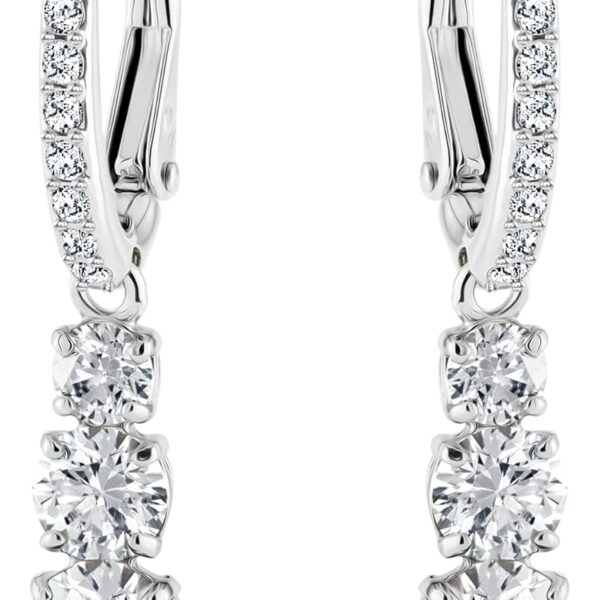 Swarovski Stilla Attract Trilogy Drop Pierced Earrings with White Crystals on a Rhodium Plated Setting with Hinged Closure
