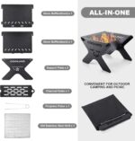 Odoland Camping Campfire Grill, Portable Folding Charcoal Grills, Backpacking BBQ Grill, Heavy Duty Firepit Grill with Carry Bag for Outdoor Cooking, Bonfire, Patio, Backyard - Image 2