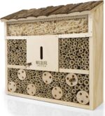 I Bee Hotel Insect Hotel - 29.5 x 28 x 10 cm - untreated, Solid Wood bee House for Bees, Ladybugs & lacewings - Hanging Insect House & Nesting aid
