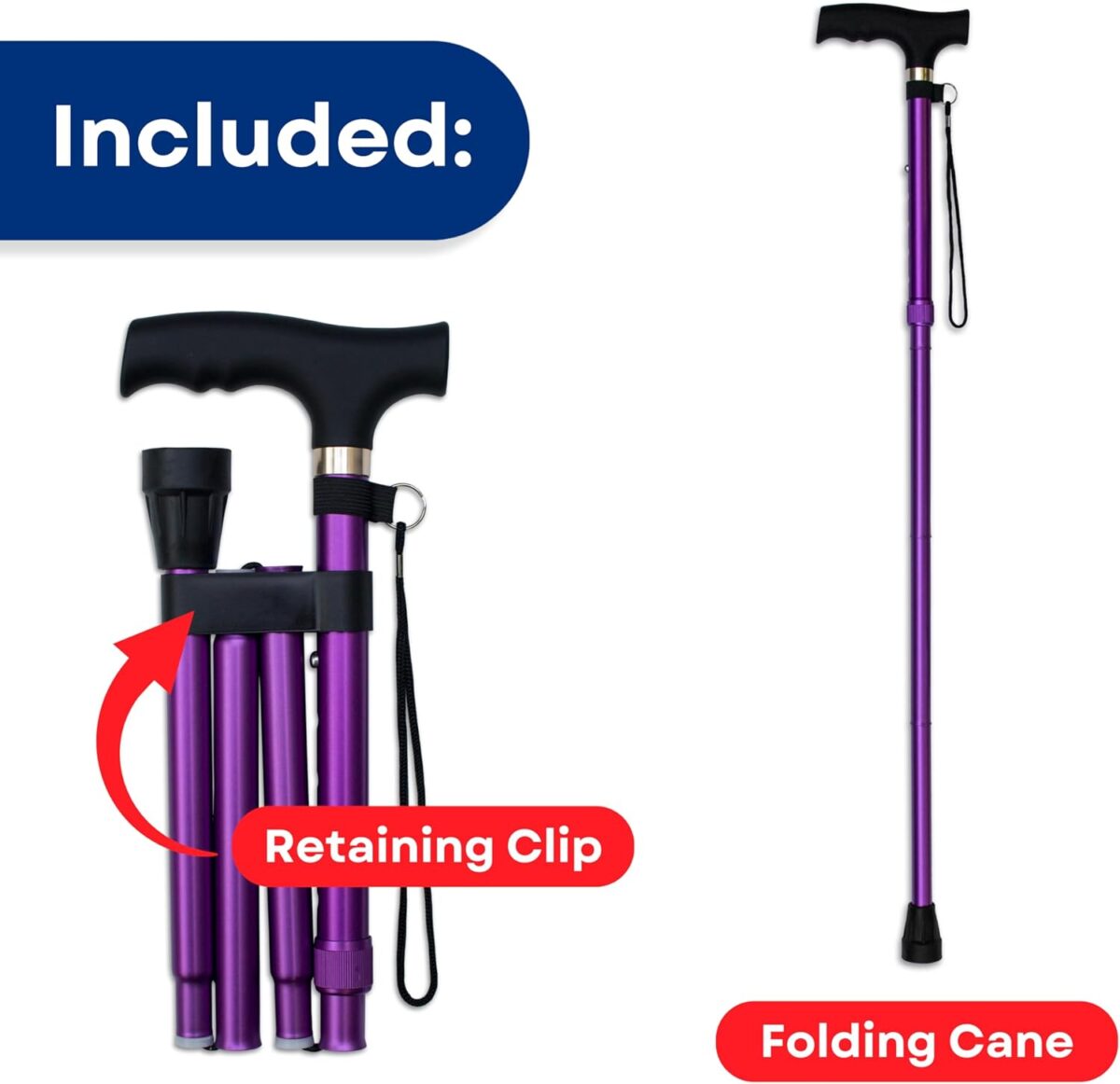 RMS Folding Cane - Foldable Walking Cane with Adjustable Height - Collapsible and Lightweight - Soft Ergonomic Handle for Comfortable Grip - Portable Walking Stick for Mobility Aid - Image 2