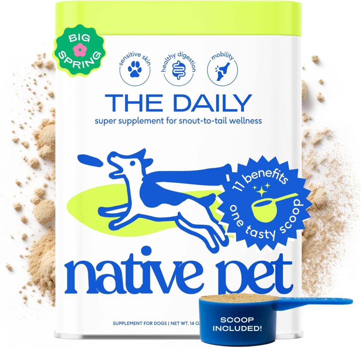 Native Pet Dog Vitamins & Supplements - 60 Scoops - 11-in-1 Multivitamin for Dogs with 21 Supplements & Vitamins – Nutritious Food Topper Powder - Pet Health & Puppy Essentials - 60 Scoops - Image 1