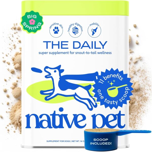 Native Pet Dog Vitamins & Supplements - 60 Scoops - 11-in-1 Multivitamin for Dogs with 21 Supplements & Vitamins – Nutritious Food Topper Powder - Pet Health & Puppy Essentials - 60 Scoops