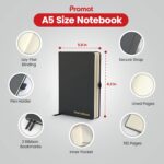 Promot Ruled Journal Notebook - Custom Embossed Text with Gold Metallic Foil - A5 Black 192 Lined Pages 8.2 x 5.5 Inch, 100 GSM, Pen Loop, Inner Pocket, Elastic Band, PU Leather Hardcover - Image 6