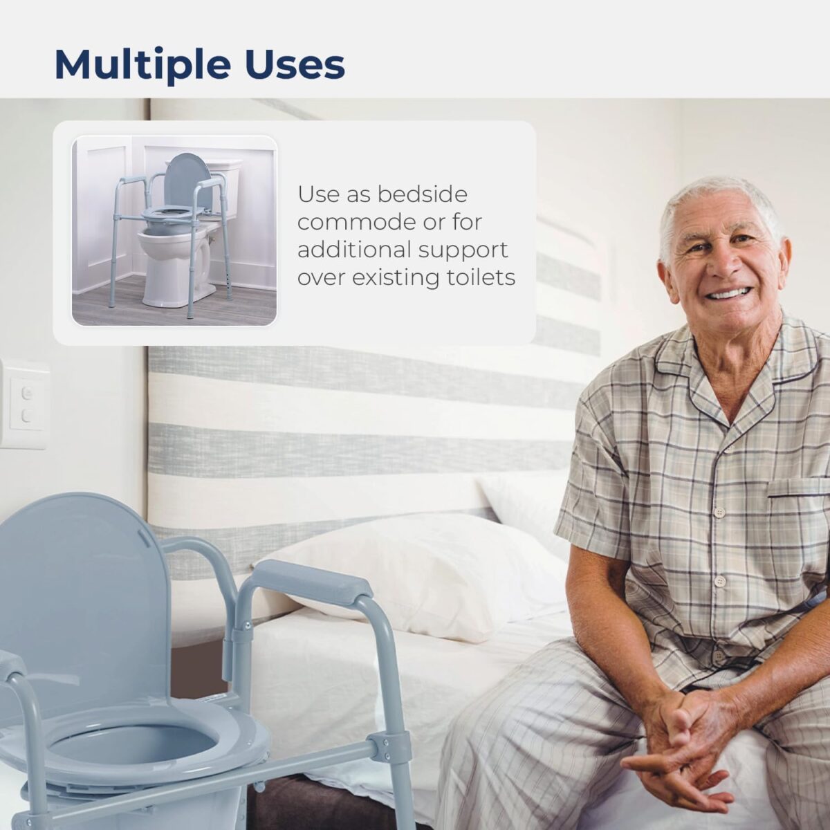 Drive Medical RTL11158KDR Folding Steel Bedside Commode Chair, Portable Toilet, 350 Pound Weight Capacity with 7.5 Qt. Bucket, Grey - Image 3