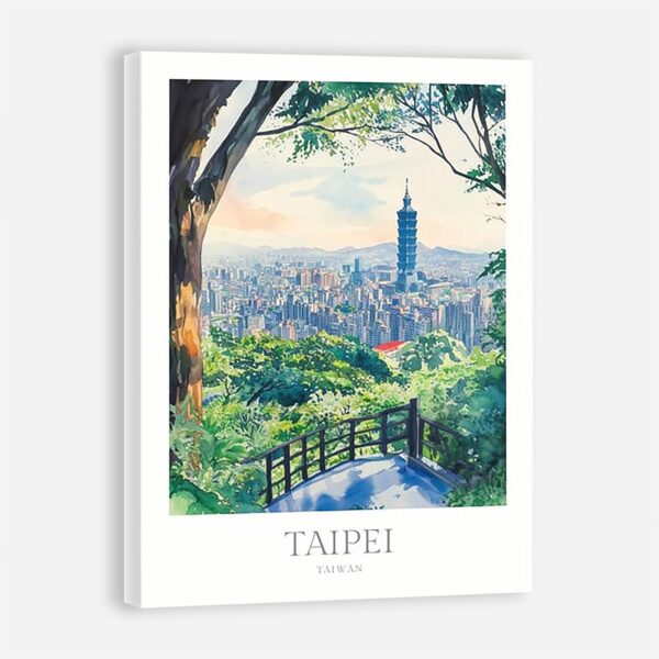 Taipei Print Watercolor Poster Taipei Wall Art Home Decor Print Taiwan Poster Print Digital Download Taiwan Travel Art Print Taipei Poster 24X36 inch (Framed)