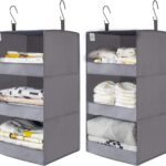 GRANNY SAYS 3-Shelf Closet Organizers and Storage, Foldable Hanging Closet Organizer, Hanging Closet Shelves with 2 Metal Hooks, Leak-Proof Closet Hanging Organizer for Locker & Camper, Gray, 2-Pack