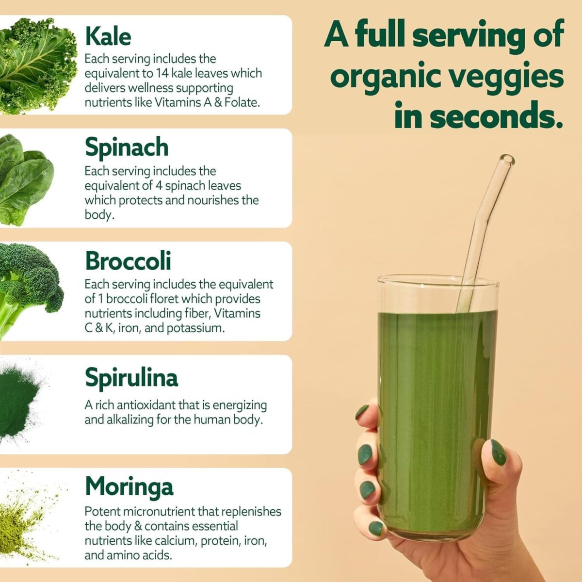 Suja Organic Greens Powder Probiotic Blend, Spirulina, Daily Superfood Drink or Smoothie Mix for Immune Support, Digestion, & Energy, Vegan, Gluten Free, Non GMO, 10 Servings - Image 2