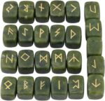 rockcloud Green Jade Rune Stones Tumbled Engraved Lettering Crystal Set for Wicca Crystals Healing Chakra Reiki - Image 3