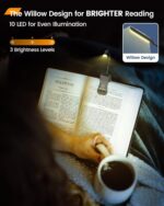 Glocusent Willow Book Light for Reading in Bed, 10LED Bright Reading Light, 3 Colors & 3 Brightness, Rechargeable Book Light Lasts for 80hr, Lightweight Clip on Book Light, Perfect for Book Lovers - Image 2