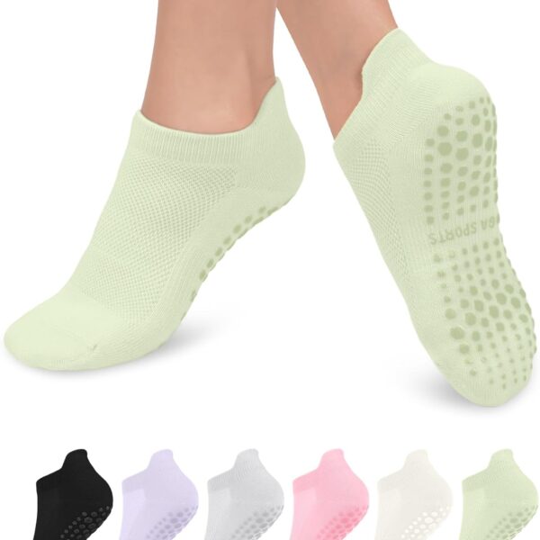 6 Pairs Grip Pilates Socks for Women, Non-slip Yoga Athletic Socks for Barre Ballet Barefoot Workout Hospital