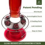 Kingsyard Glass Hummingbird Feeder for Outdoors Wild Bird Feeder with 6 Feeding Ports Hanging for Garden Yard, Red (Ant Moat Included) - Image 4