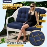 All Weather Wicker Chair Cushions of 3 Pieces, Waterproof Outdoor Wicker Chair Cushion for Patio Furniture Loveseat Settee Bench, 1 Loveseat and 2 U-Shaped Thickened Cushions, Blue - Image 2