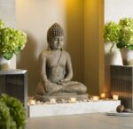 John Timberland Sitting Buddha Statue Sculpture Zen Asian Japanese Garden Decor Outdoor Front Porch Patio Yard Outside Home Balcony House Exterior Weathered Light Sandstone Finish 29 1/2" Tall - Image 2