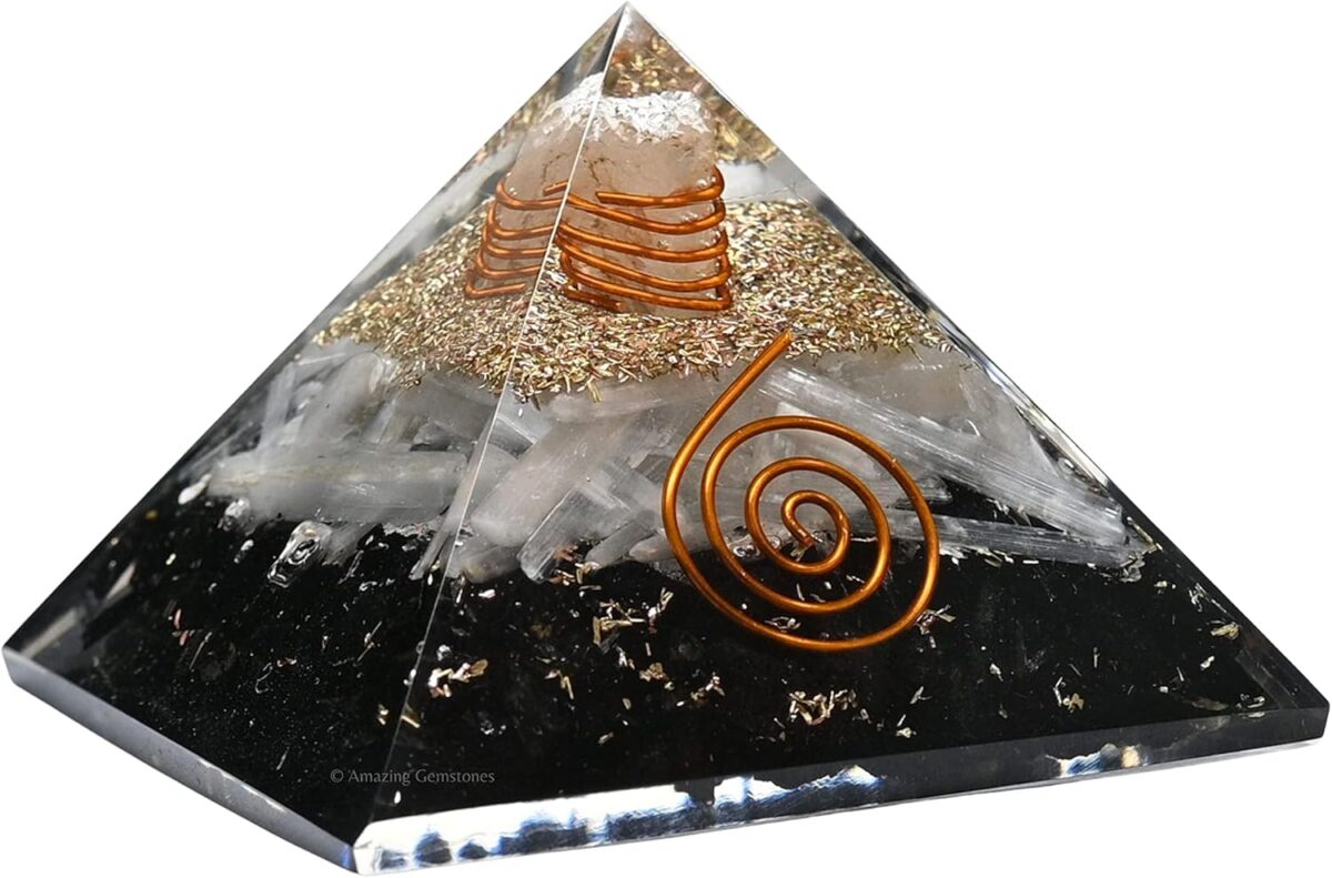 Orgone Pyramid with Black Tourmaline Selenite Crystal and Healing Coil Quartz Point - Natural Healing Stones Orgonite Energy Generator for Yoga Meditation - Image 1