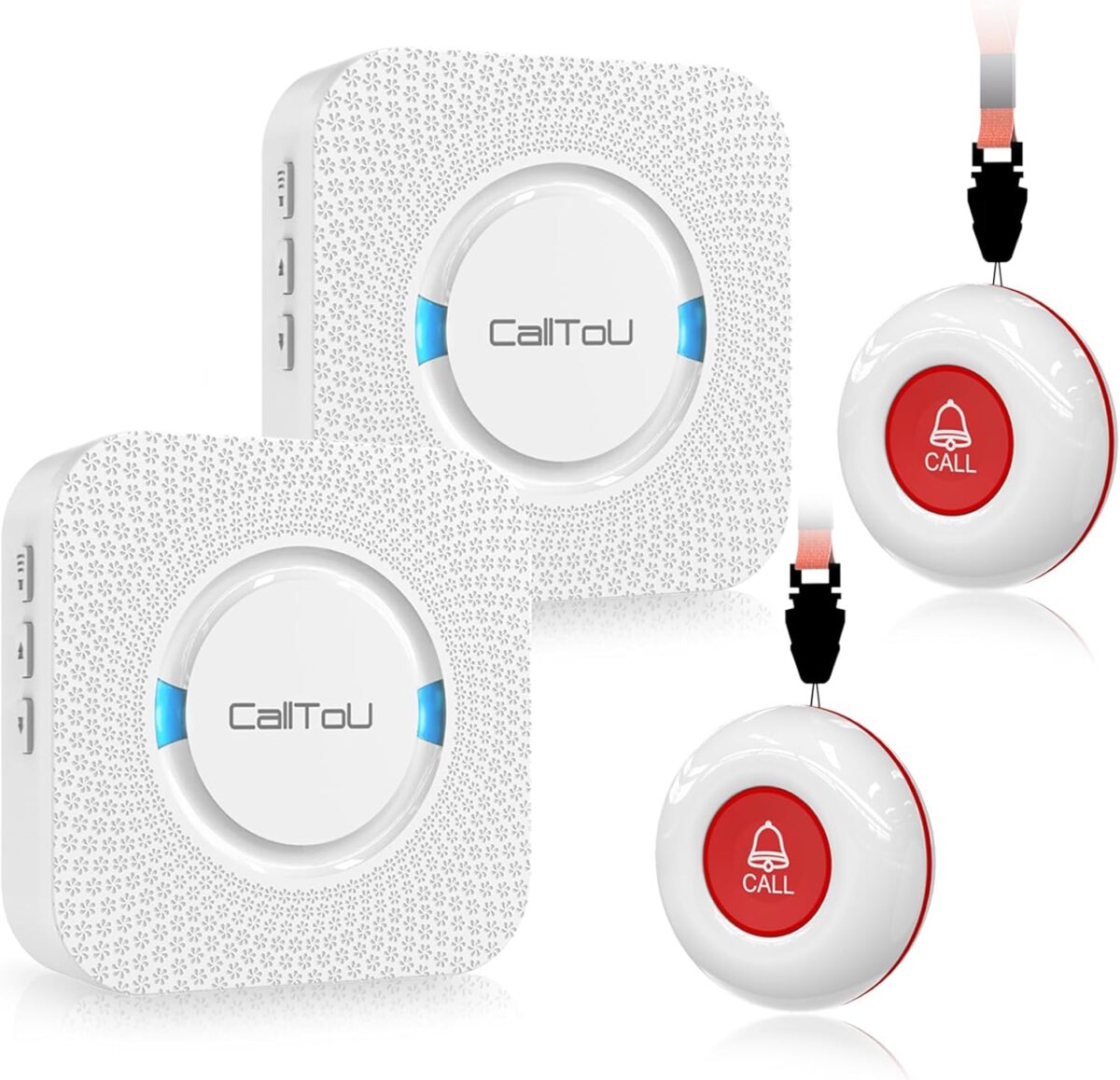 CallToU Wireless Caregiver Pager Smart Call System 2 SOS Call Buttons/Transmitters 2 Receivers Nurse Calling Alert Patient Help System for Home/Personal Attention Pager 500+Feet Plugin Receiver - Image 1