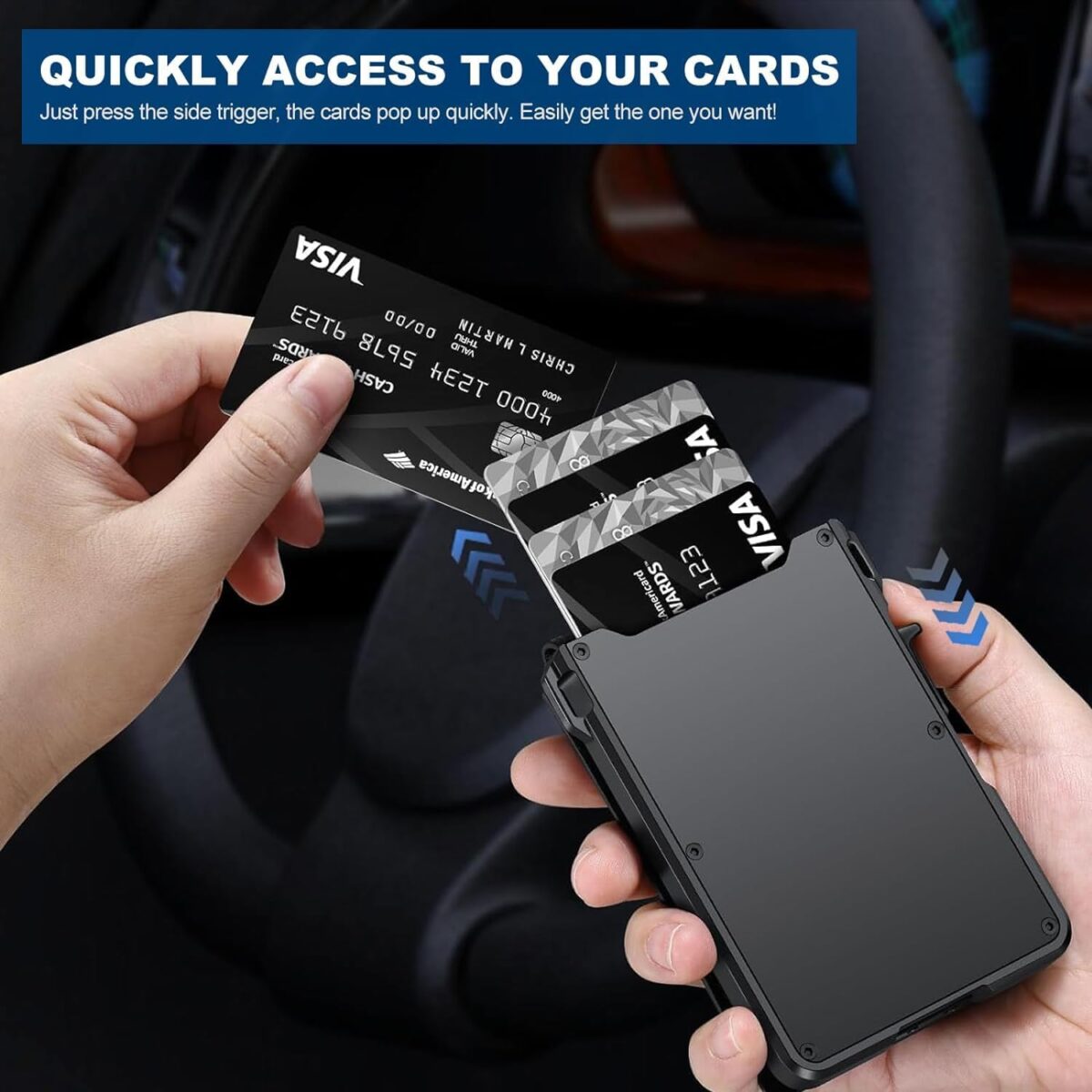 Wallet for Men, Mens Minimalist Wallet 9-13 Cards, Slim Compact Wallet with Money Clip & ID Window, RFID Blocking Smart Pop Up Card Wallet, Metal Aluminum Credit Card Holder Bifold Wallet - Image 3