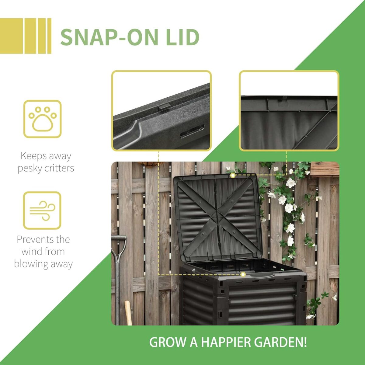 Outsunny Garden Compost Bin 80 Gallon Outdoor Large Capacity Composter Fast Create Fertile Soil Aerating Box, Easy Assembly, Black - Image 6