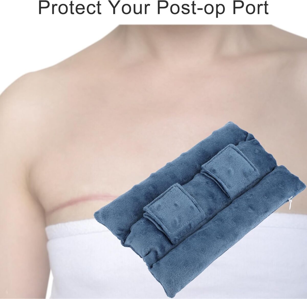 Chemo Port Pillows for Patients Seatbelt, Chemo Port Protector Pacemaker Seat Belt Cushion, Chemotherapy Must Haves Chemo Gifts Men Women Cancer, Minky Dot Denim Blue - Image 2