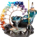 Backflow Incense Burner Ceramic Incense Waterfall 7 Chakras Crystal Tree Incense Holder Namaste Yoga Meditation and Home Decor
