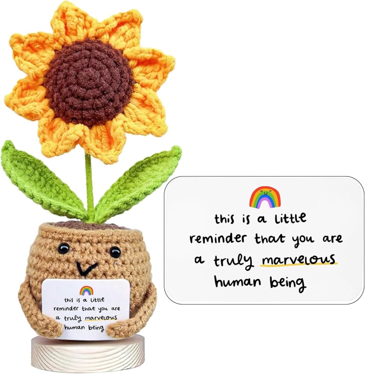 Gossby Handmade Positive Sunflower Doll Crochet with Card - This is A Little Reminder - Appreciation Gift for Coworker, Friend, Teacher, Sister, Mom - Christmas, Birthday, Thank You Gift Women, Men - Image 1