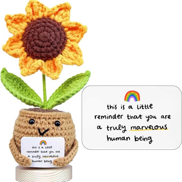 Gossby Handmade Positive Sunflower Doll Crochet with Card - This is A Little Reminder - Appreciation Gift for Coworker, Friend, Teacher, Sister, Mom - Christmas, Birthday, Thank You Gift Women, Men