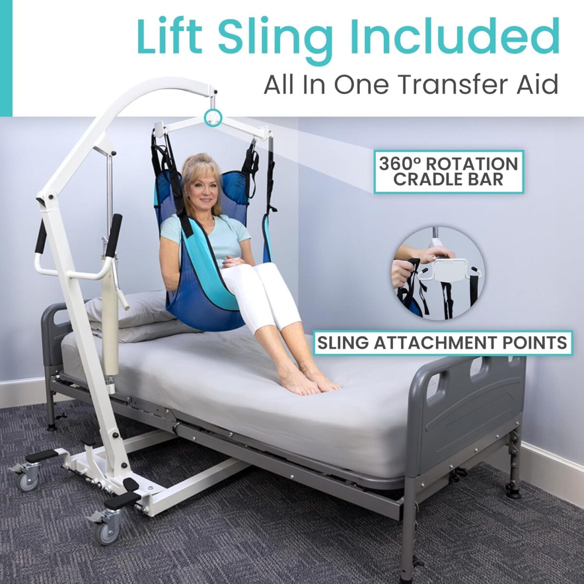 Vive Hydraulic Patient Lift for Home Use with Sling - Portable, Medical Patient Transfer Lift System - Sit to Stand Lift Assist for Elderly - Floor & Fall Elderly Lift - for Car, Wheelchair & Bed - Image 7