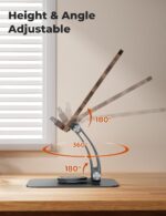 Tounee Book Stand for Reading, Adjustable Book Holder with 360° Swivel Base, Foldable Cookbook Stand Recipe Book Holder with Elastic Page Clips for Music Scores, Recipe, Tablet, Laptop-Gray - Image 5