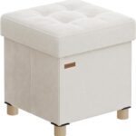 SONGMICS Small Storage Ottoman, Folding Ottoman Cube, 15 x 15 x 15.7 Inches, Footstool, Footrest, 9.8 Gal. (37 L), Velvet Surface, for Bedroom, Living Room, Dorm, Cappuccino Beige ULSF0516W02