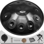 Handpan Drum, 22-Inch 10-Notes 440Hz D Minor Kurd, Handpan Instrument, Soft Bag, 2 Mallets, Stand and Dust-Free Cloth (Black)
