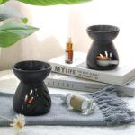 ComSaf Essential Oil Burner Wax Melt Burners Set of 2, Aromatherapy Aroma Burner Ceramic Oil Diffuser Candle Tealight Holder Home Bedroom Decor Christmas Housewarming Gift, Black - Image 3
