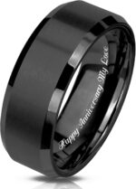 Personalized Black Brushed Men's Tungsten, Custom Engraved Ring, Black Wedding Band, Fiancé Engagement Ring, 8mm Men's Ring- Made in USA - Image 3