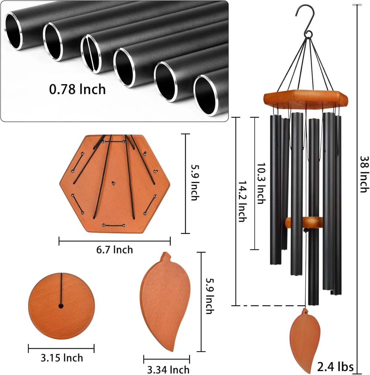 38" Sympathy Wind Chimes for Outside Deep Tone, Memorial Loss of a Loved, Large Wind Chimes with 6 Thicken Tubes & Hook, Outdoor Souvenir Mother, Garden Decor - Image 3