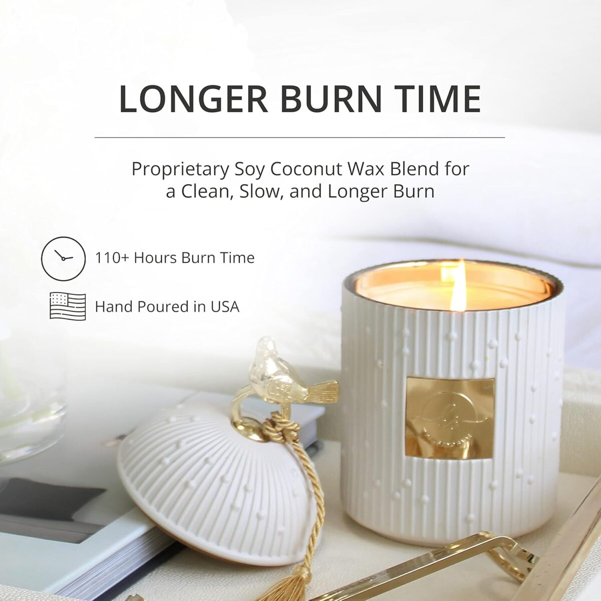 Scented Candles for Home Luxury Candle Gift Set - Candle Holder + 2 x 8.5oz Soy Candle Refills + Wick Trimmer - 115 Hour Burn - Birthday Gifts for Women - Centerpiece Decorations - 4 pcs - Image 3