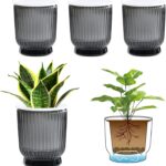 T4U 4.8 Inch Self Watering Plant Pot, 4 Pack Self Watering Pots, Self Watering Planter with Reservoir, Small Self Watering Pots for Indoor Plants, African Violets (4 Pack 4.8", Translucent Gray)