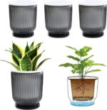 T4U 4.8 Inch Self Watering Plant Pot, 4 Pack Self Watering Pots, Self Watering Planter with Reservoir, Small Self Watering Pots for Indoor Plants, African Violets (4 Pack 4.8", Translucent Gray)