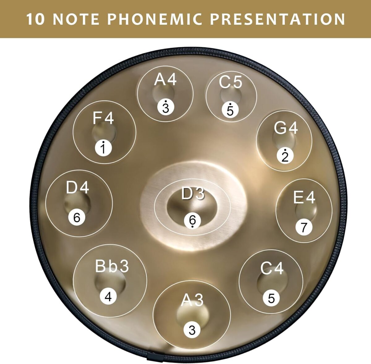 Handpan Drum 22 Inches D Minor Kurd, 432Hz 10 Notes Hand Drum Instrument, Premium Steel Hand Drum, Handpan Instrument Handpan Drum for Adults (Gold) - Image 2