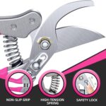 8.5" Professional Bypass Pruning Shears – Heavy Duty Garden Scissors & Clippers for Branch Trimming, Ultra Sharp SK5 Blade, Ergonomic Handle, Perfect Gardening Gift for Women, 2025 Pink Tools - Image 3