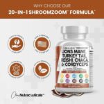 Clean Nutraceuticals Lions Mane 20in1 Mushroom Supplement with Turkey Tail Reishi Cordyceps Chaga Maitake Meshima Poria Cocos Shiitake Oyster Porcini Enoki - Pack - Image 4