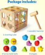 Coogam Wooden Montessori Toys for Toddlers, Shape Sorting Cube Whack Mole Fine Motor Skills Game for Year Old 18 Month+ Baby Boys Girls Gift - Image 6