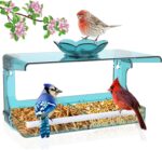 Window Bird Feeder with Non-Marking Self-Adhesive Hooks, Blue Window Bird House, Bird Watching Gift, Garden Decor