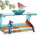 Window Bird Feeder with Non-Marking Self-Adhesive Hooks, Blue Window Bird House, Bird Watching Gift, Garden Decor